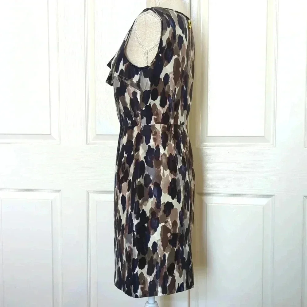 Kate Spade Rhea Ruffled Neck Ink Blot Midnight Silk Sleeveless Dress